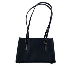Black Mini Structured Shoulder Bag Gold Hardware Faux Leather Purse Handbag
